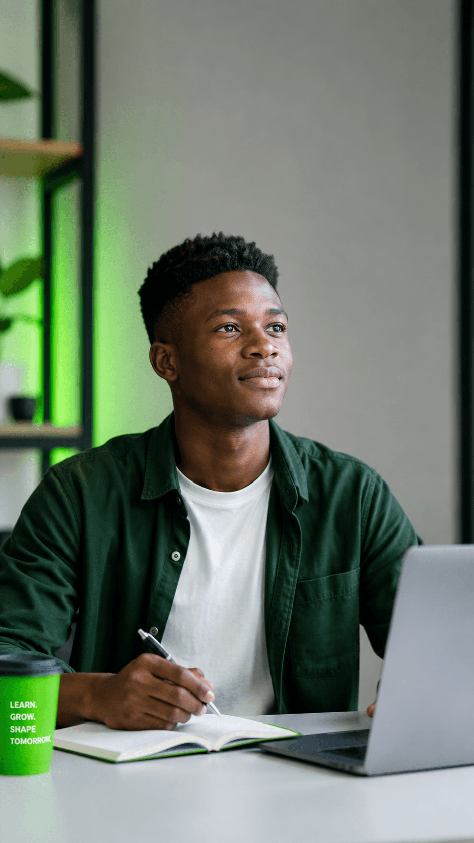 Focused African learner in a modern education environment